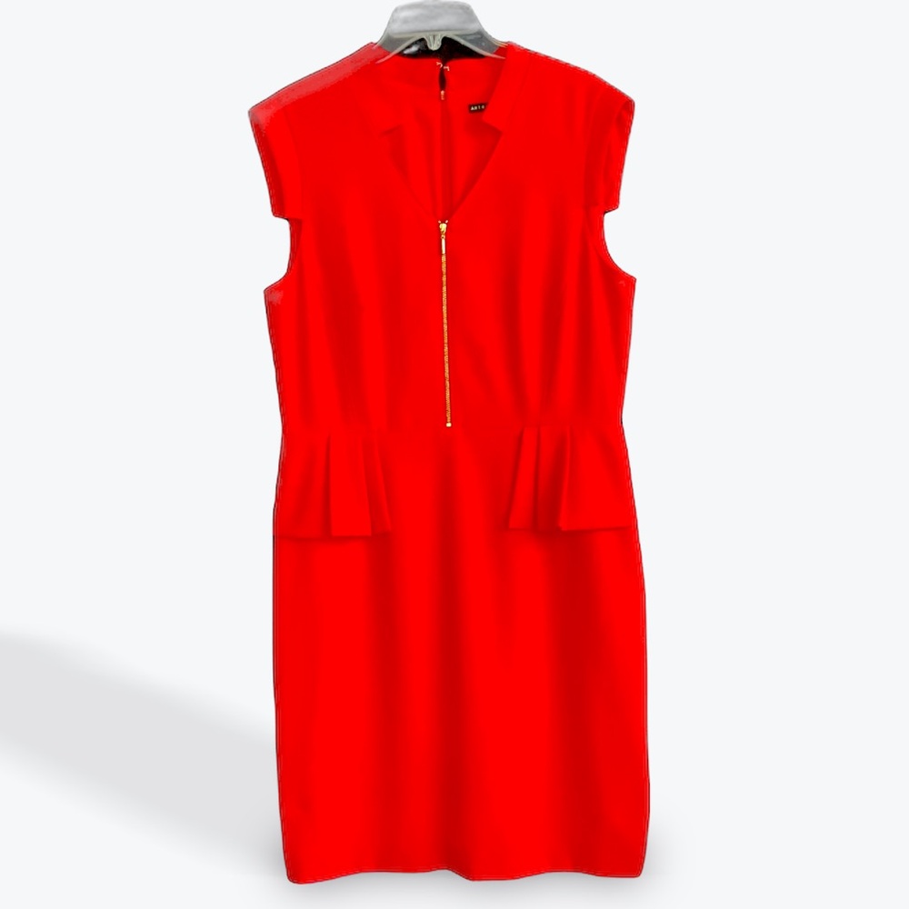 Antonio Melani Red Dress With Decorative Gold Front Zipper Fully Lined